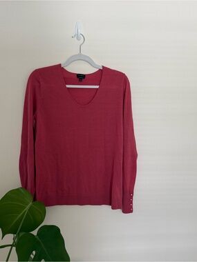 Talbots Rose Pink V-Neck Sweater with Button Cuffs